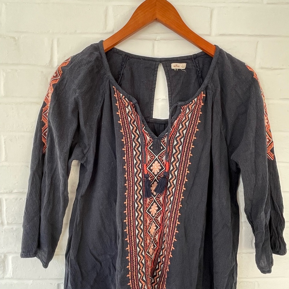 Blue Graphic Tunic with Relaxed Embroidery